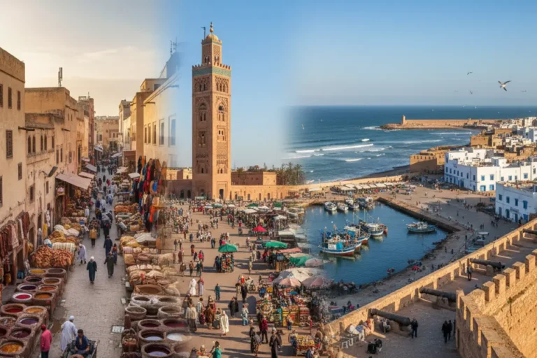 Morocco itinerary 7 days ultimate guide Essaouira medina harbor Atlantic coast fishing boats minaret