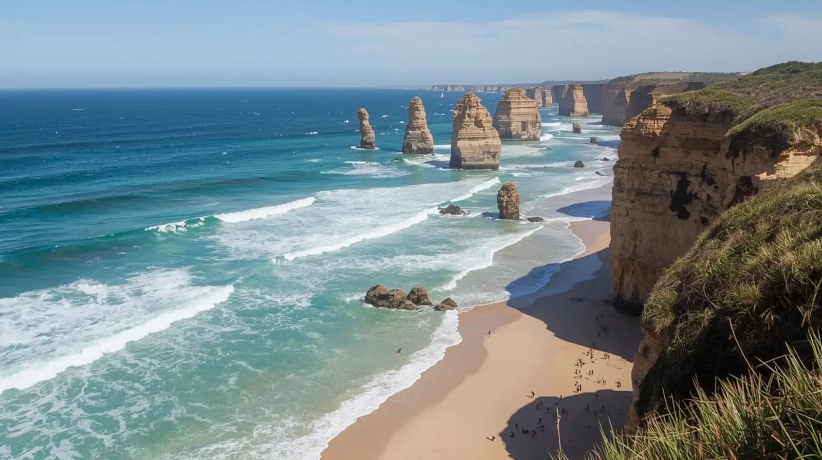 Majestic cliffs and turquoise waves along the scenic coastline of Peru Beaches with golden sandy shores.